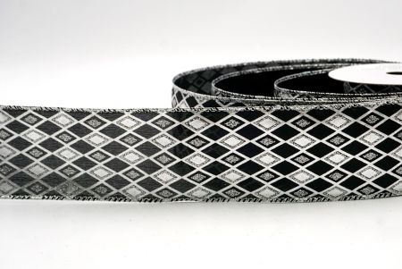 Ruban en fil câblé noir/argent à motif de diamant scintillant_KF9691G-53
