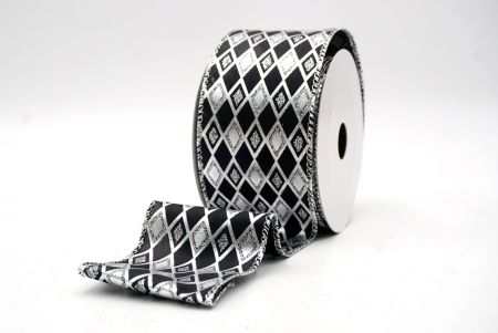 Ruban en fil câblé noir/argent à motif de diamant scintillant_KF9691G-53