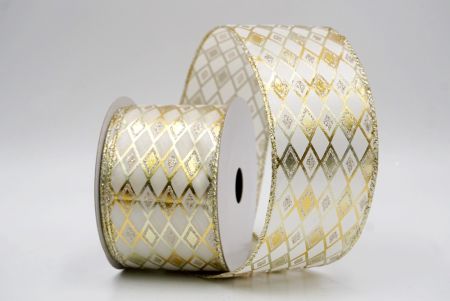Ruban en fil métallique à paillettes motif diamant crème_KF9691GV-2