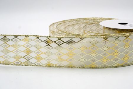 Ruban en fil métallique à paillettes motif diamant crème_KF9691GV-2