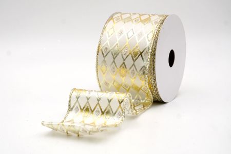 Ruban en fil métallique à paillettes motif diamant crème_KF9691GV-2