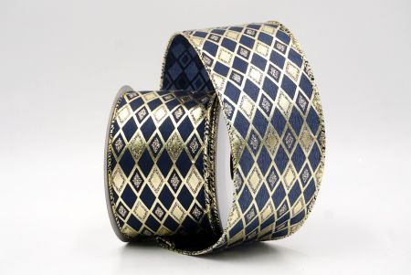 Ruban en fil métallique à paillettes motif diamant bleu marine_KF9691GV-4
