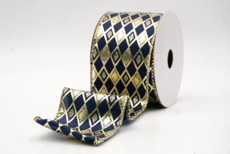 Ruban en fil métallique à paillettes motif diamant bleu marine_KF9691GV-4