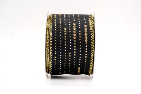 Black/Gold_Stripe Dot Pattern Wired Ribbon_KF9701G-53