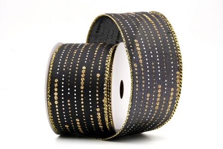 Black/Gold_Stripe Dot Pattern Wired Ribbon_KF9701G-53