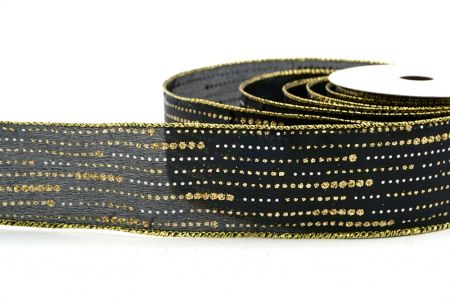 Black/Gold_Stripe Dot Pattern Wired Ribbon_KF9701G-53