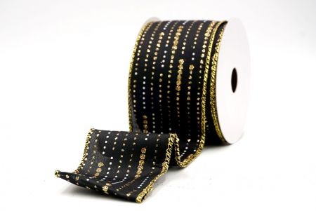 Black/Gold_Stripe Dot Pattern Wired Ribbon_KF9701G-53