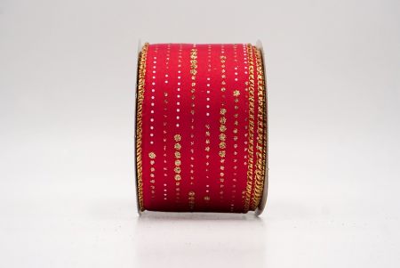 Red/Gold_Stripe Dot Pattern Wired Ribbon_KF9701G-7