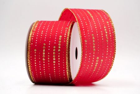Red/Gold_Stripe Dot Pattern Wired Ribbon_KF9701G-7