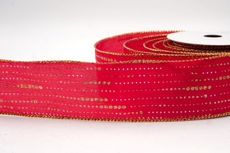 Red/Gold_Stripe Dot Pattern Wired Ribbon_KF9701G-7