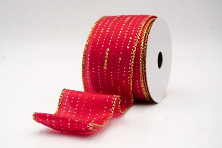 Red/Gold_Stripe Dot Pattern Wired Ribbon_KF9701G-7