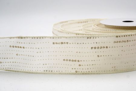 Cream/Gold_Stripe Dot Pattern Wired Ribbon_KF9701GC-2-2