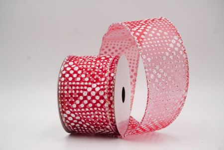Czerwona - przezroczysta elegancka wstążka z ornamentami na Boże Narodzenie_KF9703GN-7
