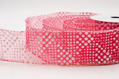 Czerwona - przezroczysta elegancka wstążka z ornamentami na Boże Narodzenie_KF9703GN-7