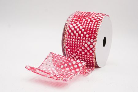 Czerwona - przezroczysta elegancka wstążka z ornamentami na Boże Narodzenie_KF9703GN-7