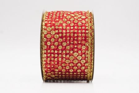Czerwona - złota elegancka wstążka z ornamentami na Boże Narodzenie_KF9704G-7