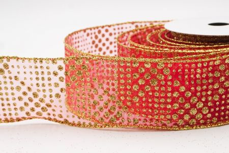 Czerwona - złota elegancka wstążka z ornamentami na Boże Narodzenie_KF9704G-7