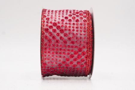 Biała - czerwona elegancka wstążka z ornamentami na Boże Narodzenie_KF9704GR-1