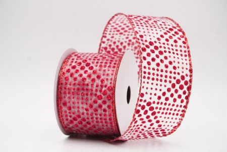 Biała - czerwona elegancka wstążka z ornamentami na Boże Narodzenie_KF9704GR-1