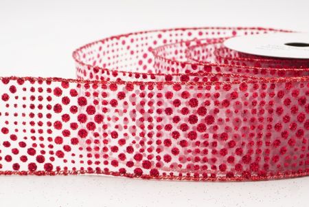 Biała - czerwona elegancka wstążka z ornamentami na Boże Narodzenie_KF9704GR-1