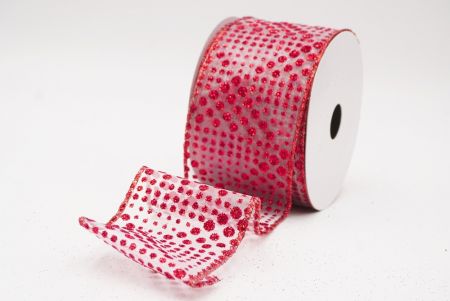 Biała - czerwona elegancka wstążka z ornamentami na Boże Narodzenie_KF9704GR-1