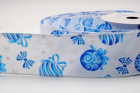 Weiße - Blaue Weihnachtsornamente & Schneeflocken Drahtband_KF9707GC-1B-1