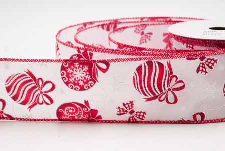 Weiße - Rote Weihnachtsornamente & Schneeflocken Drahtband_KF9707GC-1R-7