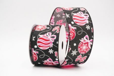 Schwarze Weihnachtsornamente & Schneeflocken Drahtband_KF9707GC-53-53