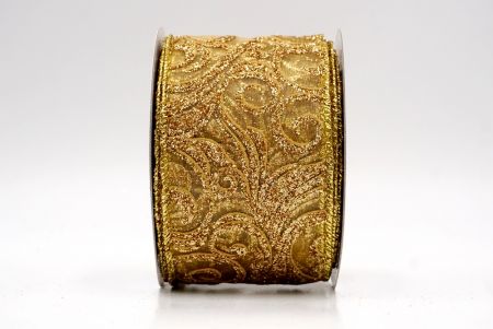 Gold Sheer_Glitter Filigree Swirl Wired Ribbon_KF9708G-13