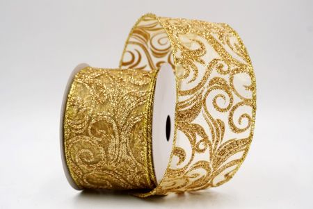 Gold Sheer_Glitter Filigree Swirl Wired Ribbon_KF9708G-13