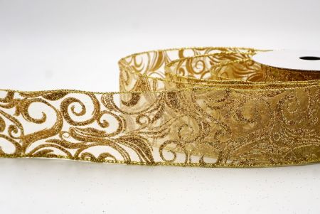 Gold Sheer_Glitter Filigree Swirl Wired Ribbon_KF9708G-13