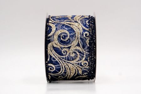 Navy Blue Sheer_Glitter Filigree Swirl Wired Ribbon_KF9708GC-4-4