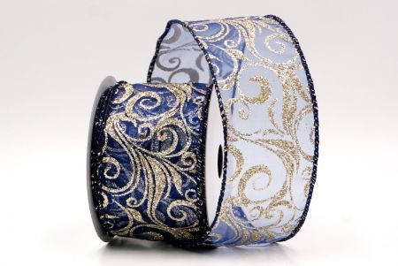 Navy Blue Sheer_Glitter Filigree Swirl Wired Ribbon_KF9708GC-4-4