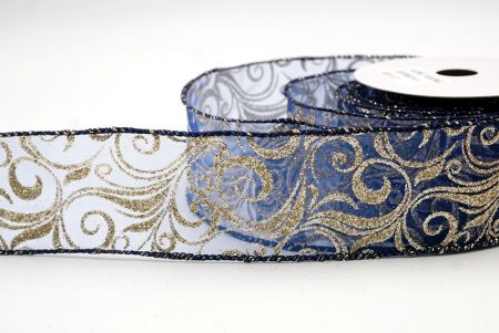 Navy Blue Sheer_Glitter Filigree Swirl Wired Ribbon_KF9708GC-4-4
