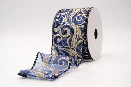 Navy Blue Sheer_Glitter Filigree Swirl Wired Ribbon_KF9708GC-4-4
