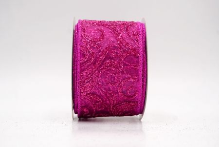 Hot Pink Sheer_Glitter Filigree Swirl Wired Ribbon_KF9708GC-40-40