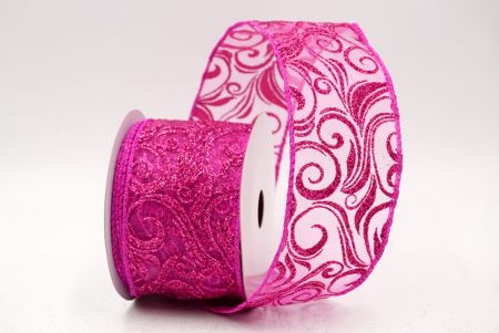 Hot Pink Sheer_Glitter Filigree Swirl Wired Ribbon_KF9708GC-40-40