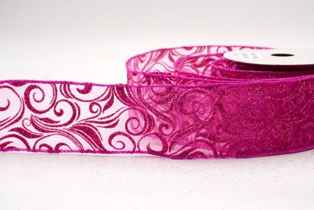 Hot Pink Sheer_Glitter Filigree Swirl Wired Ribbon_KF9708GC-40-40