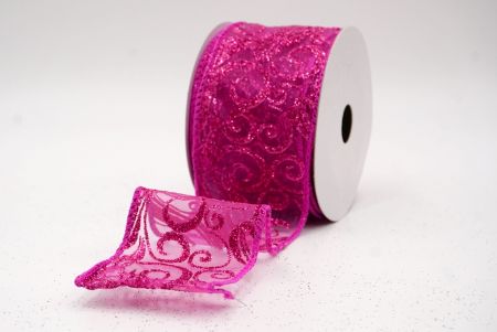 Hot Pink Sheer_Glitter Filigree Swirl Wired Ribbon_KF9708GC-40-40