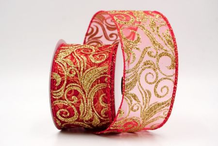 Red Sheer_Glitter Filigree Swirl Wired Ribbon_KF9708GC-7-7