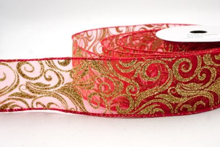 Red Sheer_Glitter Filigree Swirl Wired Ribbon_KF9708GC-7-7