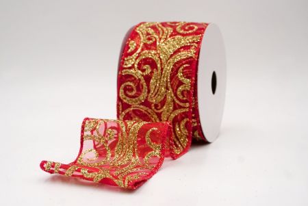 Red Sheer_Glitter Filigree Swirl Wired Ribbon_KF9708GC-7-7