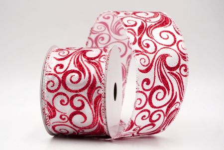 White/Red_Glitter Filigree Swirl Wired Ribbon_KF9709GC-1-1