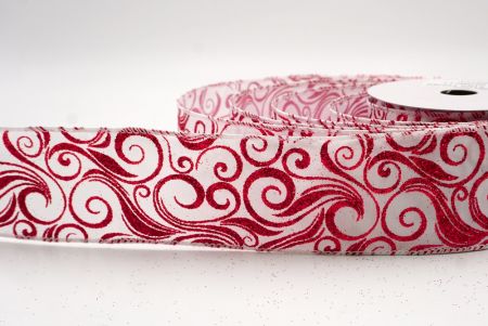 White/Red_Glitter Filigree Swirl Wired Ribbon_KF9709GC-1-1