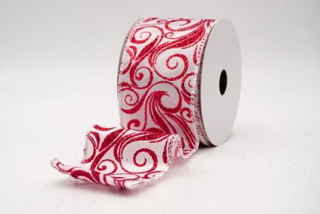White/Red_Glitter Filigree Swirl Wired Ribbon_KF9709GC-1-1