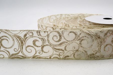 Cream_Glitter Filigree Swirl Wired Ribbon_KF9709GC-2-2