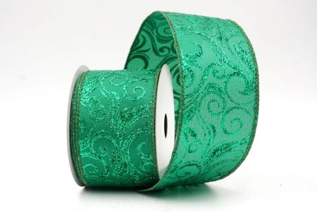 Green_Glitter Filigree Swirl Wired Ribbon_KF9709GC-3-127
