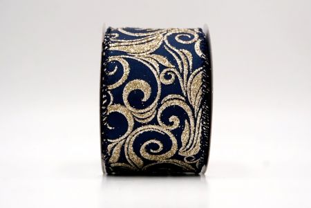 Navy Blue_Glitter Filigree Swirl Wired Ribbon_KF9709GC-4-4