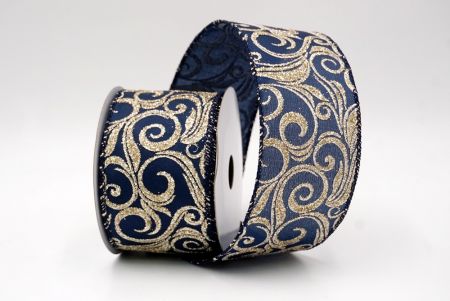 Navy Blue_Glitter Filigree Swirl Wired Ribbon_KF9709GC-4-4