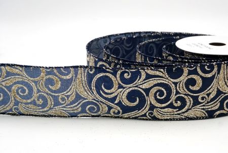 Navy Blue_Glitter Filigree Swirl Wired Ribbon_KF9709GC-4-4